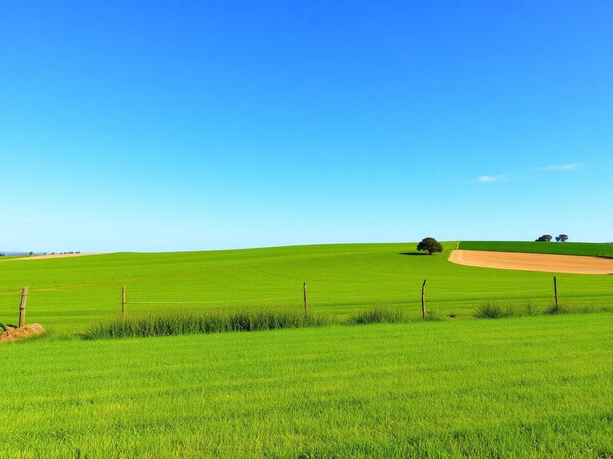 Campo aberto com pastagem verde e céu azul — imagem ilustrativa